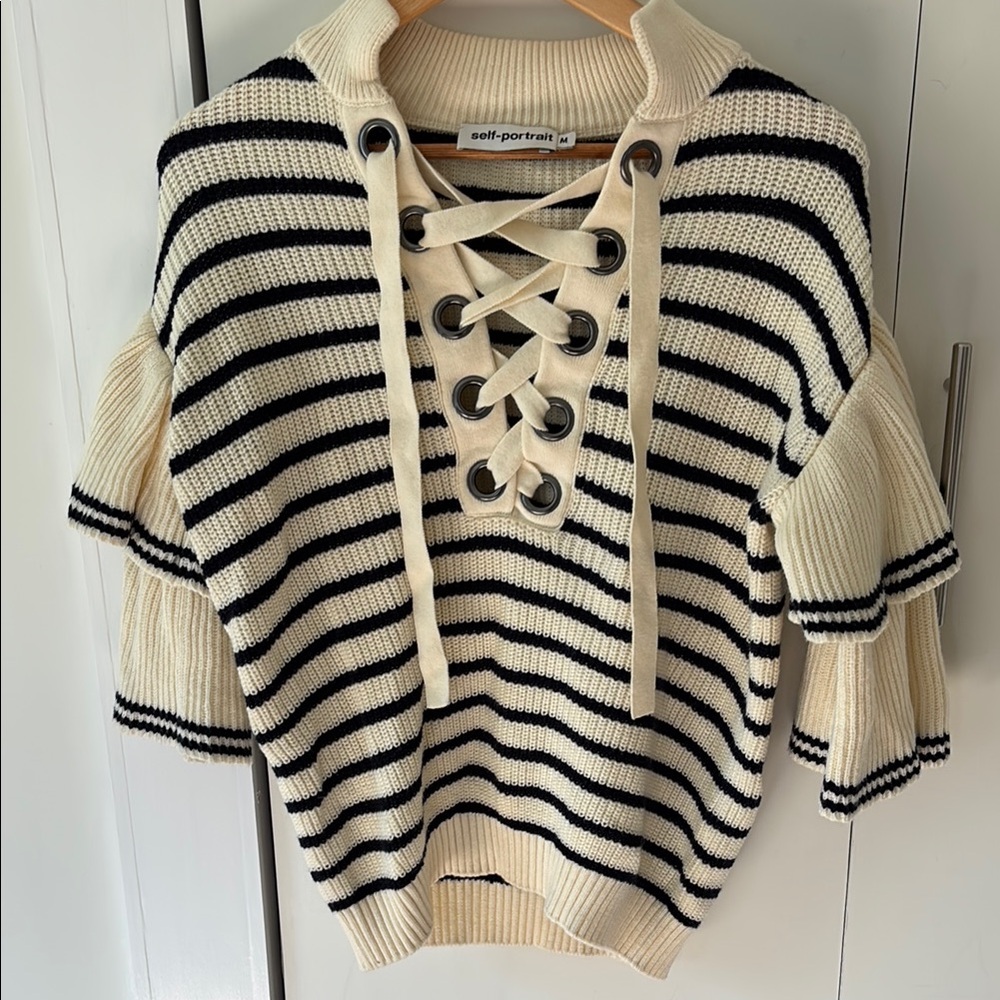 Self-Portrait Black and Cream Striped Sweater